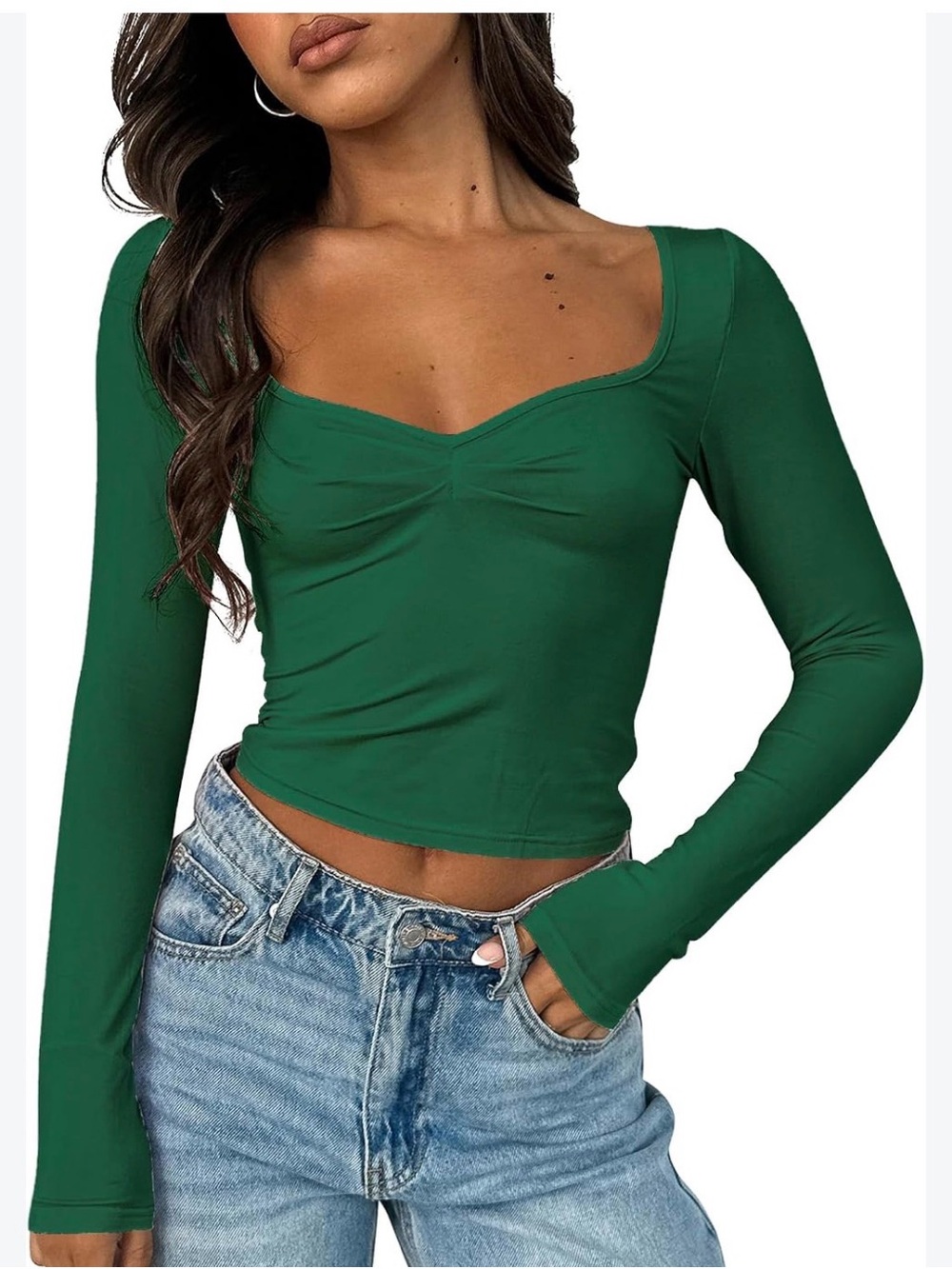 Sunday Best lGreen Long-Sleeve Square Neck Top
